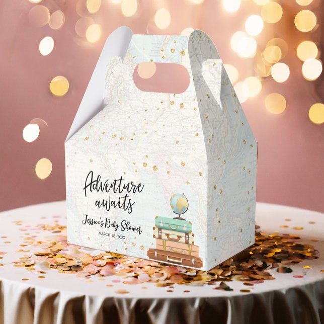 Adventure Awaits Travel Gold Confetti Baby Shower Geschenkschachtel (Von Creator hochgeladen)