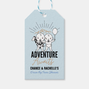 Adventure Awaits   Twin Boys  Minimal Baby Shower Geschenkanhänger