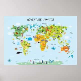 Adventure Awaits Weltkarte für Kinder Poster
