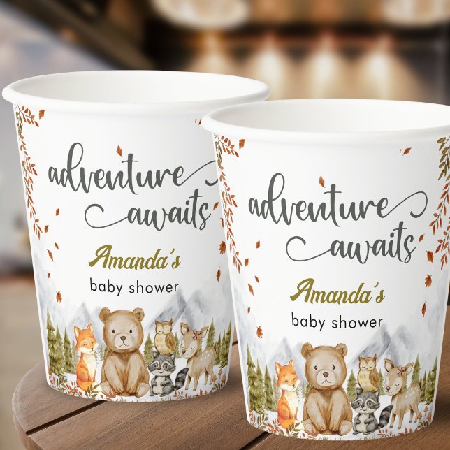 Adventure Awaits Woodland Animals Baby Shower Pappbecher (Von Creator hochgeladen)