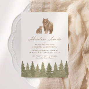 Adventure Awaits Woodland Baby Shower Einladung