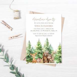 Adventure Awaits Woodland Baby Shower Einladung