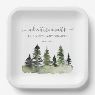 Adventure Awaits Woodland Baby Shower Pappteller