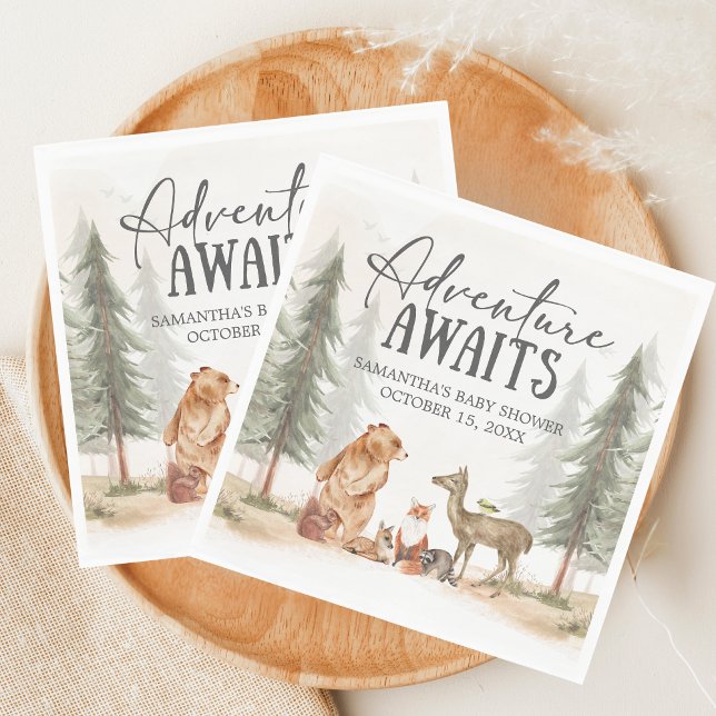 Adventure Awaits Woodland Baby Shower Serviette (Woodland Baby Shower Napkin)