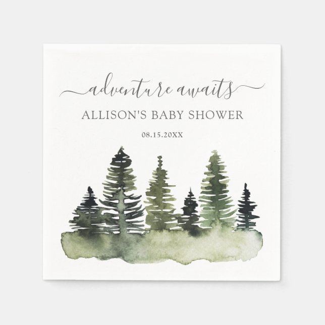 Adventure Awaits Woodland Baby Shower Serviette (Vorderseite)