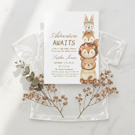 Adventure Awaits Woodland Cute Animals Baby Shower Einladung