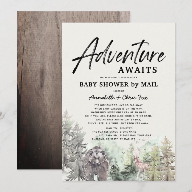 Adventure Awars Mountain Bear Baby Shower by Mail Einladung (Vorne/Hinten)
