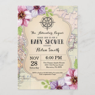 Adventure Baby Shooter Floral Map Reisen Welt Einladung