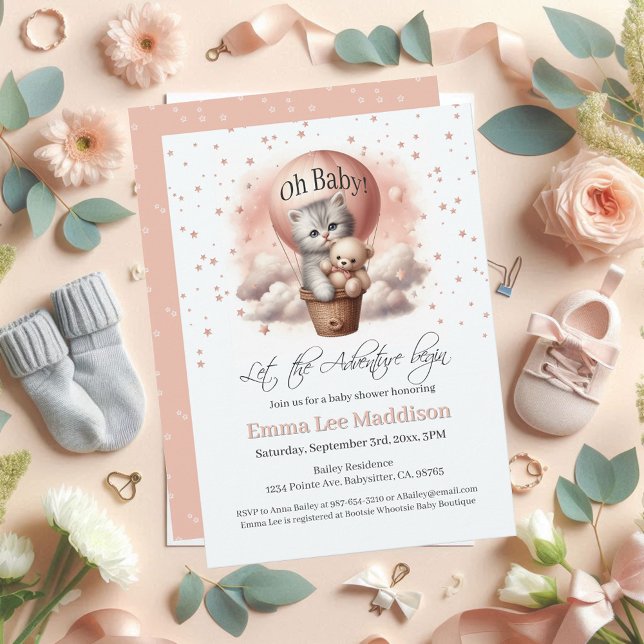 Adventure Baby Shower Oh Baby Kitten Ballon Einladung (Von Creator hochgeladen)