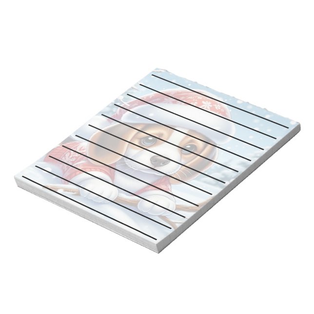 Adventure Beagle Puppy in Christmas Outfit Notizblock (Rotiert)