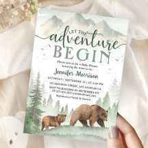 Adventure Begin Baby Shower Bear Woodland Forest