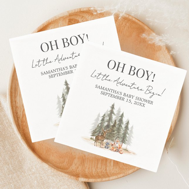Adventure Begin Baby Shower Serviette (Let the Adventure Begin Woodland Animals Baby Shower Napkin)