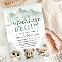 Adventure Begin Baby Shower Woodland Mountain