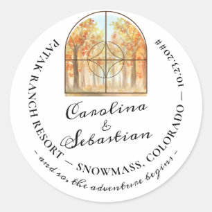 Adventure Begin Bergwald Landschaft Hochzeit Runder Aufkleber