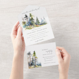 Adventure Begin Pine Forest Landschaft Hochzeit All In One Einladung