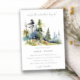 Adventure Begin Pine Forest Landschaft Hochzeit Einladung