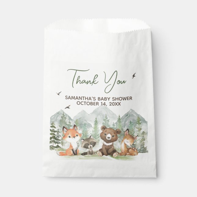 Adventure Begin Woodland Animals Baby Shower Geschenktütchen (Vorderseite)