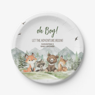 Adventure Begin Woodland Animals Baby Shower Pappteller