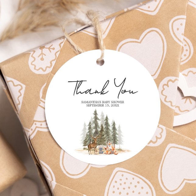 Adventure Begin Woodland Animals Baby Shower Round Geschenkanhänger (Let the Adventure Begin Woodland Animals Baby Shower Favor Tags)