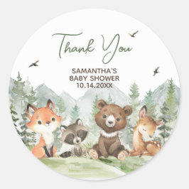 Adventure Begin Woodland Animals Baby Shower Runder Aufkleber