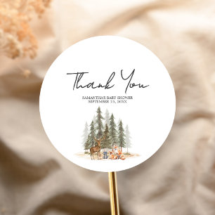 Adventure Begin Woodland Animals Baby Shower Runder Aufkleber