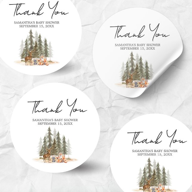 Adventure Begin Woodland Animals Baby Shower Runder Aufkleber (Let the Adventure Begin Woodland Animals Baby Shower Sticker)