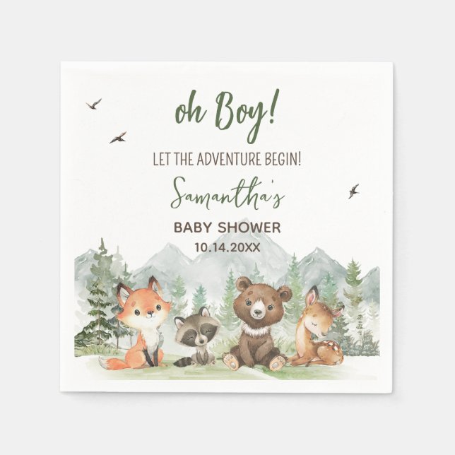 Adventure Begin Woodland Animals Baby Shower Serviette (Vorderseite)