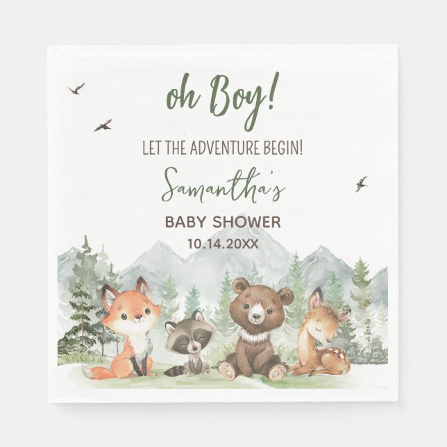 Adventure Begin Woodland Animals Baby Shower Serviette (Vorderseite)