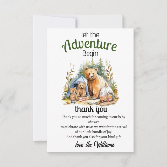Adventure Begin Woodland Babydusche Dankeskarte (Vorderseite)