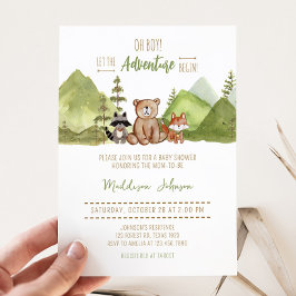 Adventure Begin Woodland Babydusche Einladung