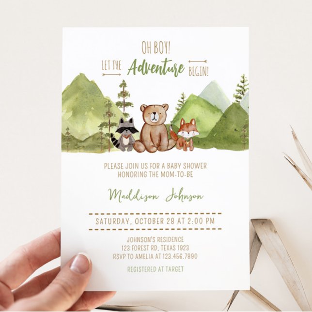 Adventure Begin Woodland Babydusche Einladung (Let the Adventure Begin Woodland Baby Shower Invitation)