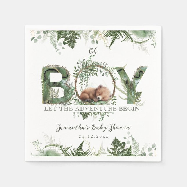 Adventure Begin Woodland Bear Baby Boy Dusche Serviette (Vorderseite)