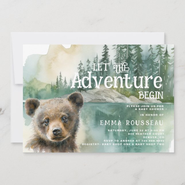 Adventure Begins Baby Bear Cub Baby Dusche Einladung (Vorderseite)
