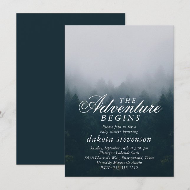 Adventure Begins | Baby - Dusche aus dem Smoky For Einladung (Vorne/Hinten)