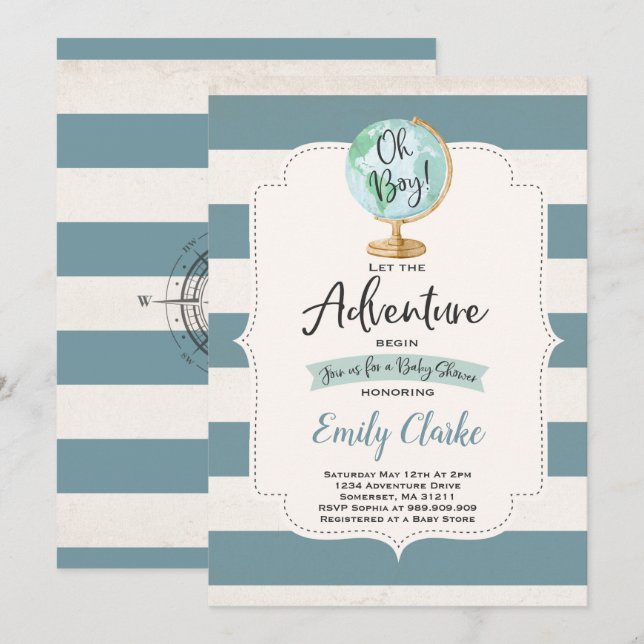 Adventure Begins Baby Shower Einladung Karte Dusch (Vorne/Hinten)