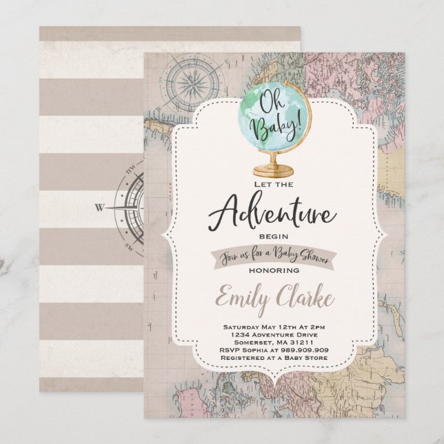 Adventure Begins Baby Shower Einladung Karte Dusch (Vorne/Hinten)
