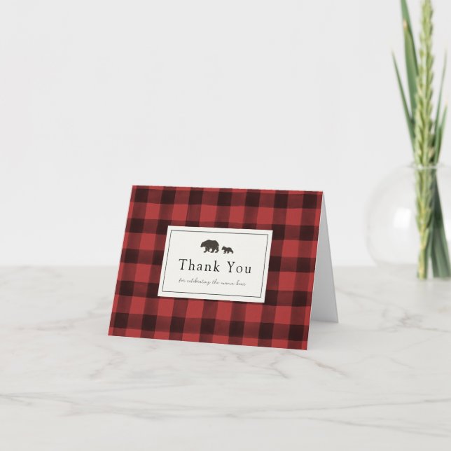 Adventure Begins Bear Baby Dusche Kariert Danke (Vorderseite)