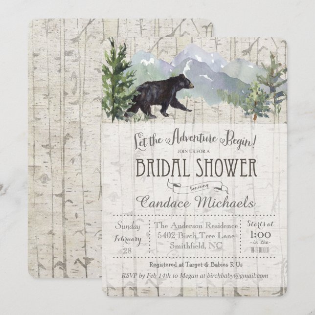 Adventure Begins Bear Bridal Dusche Einladung (Vorne/Hinten)
