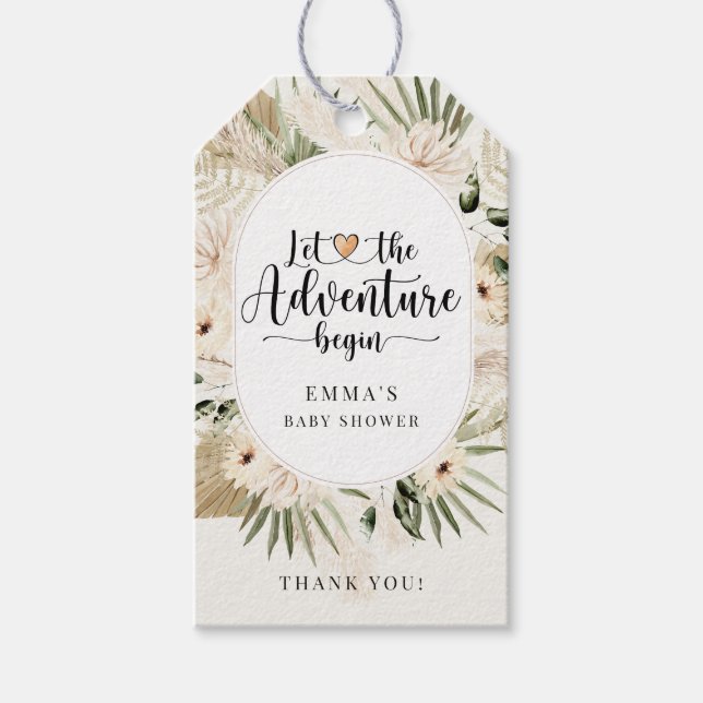 Adventure Begins Boho Floral Baby Dusche Vielen Da Geschenkanhänger (Vorderseite)