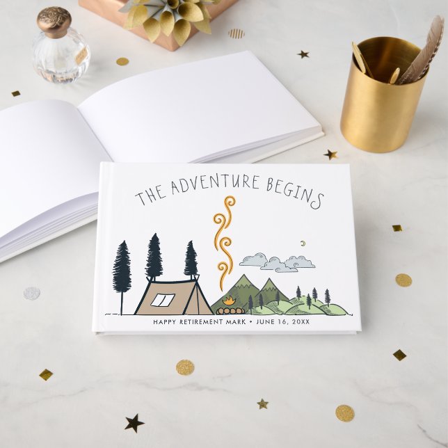 Adventure Begins | Camping Themed Retirement Gästebuch (Vorderseite Offen)