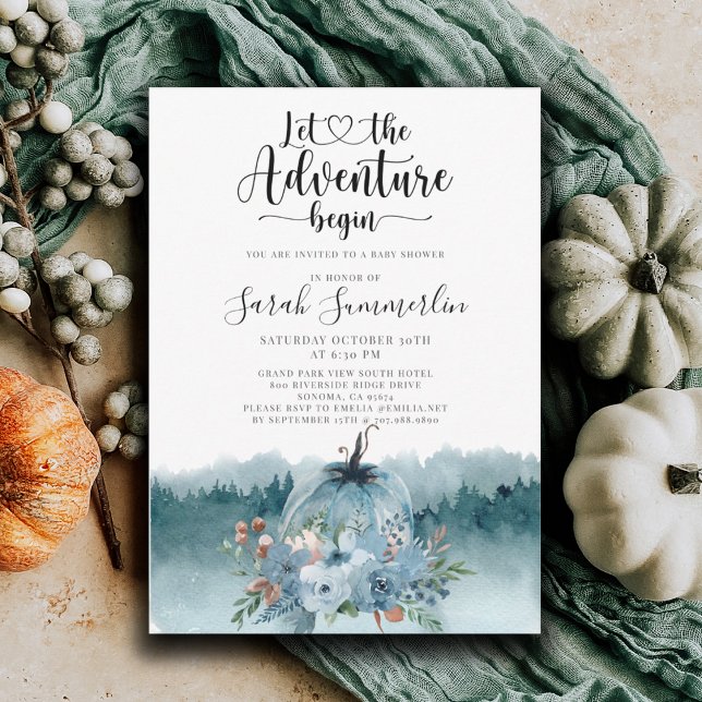 Adventure Begins Dusty Blue Baby Shower Einladung (Von Creator hochgeladen)