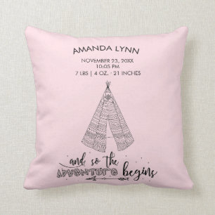 Adventure Begins GIRLS Baby Birth Stats Pillow Kissen