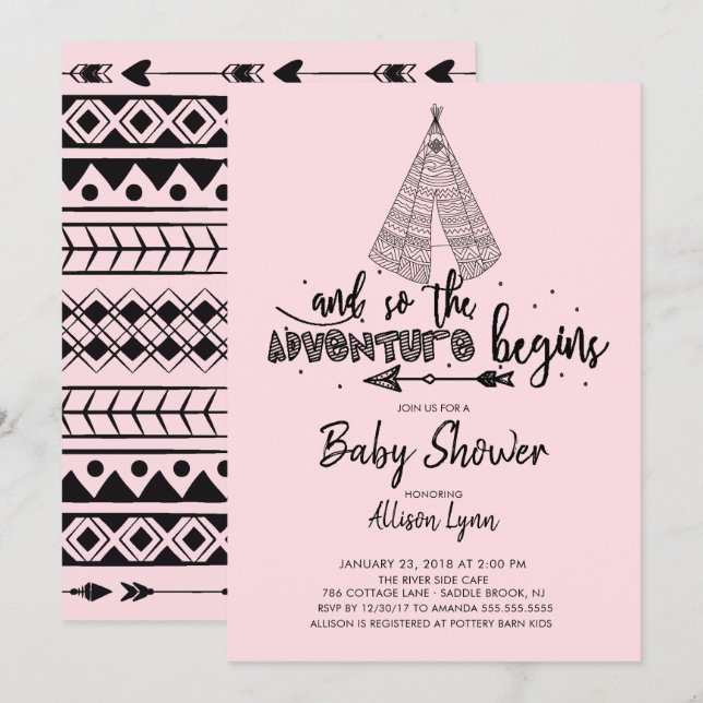 Adventure Begins Girls Baby Shower Einladung (Vorne/Hinten)