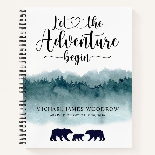 Adventure Begins Mountains Bears Baby Journal Notizbuch (Vorderseite)