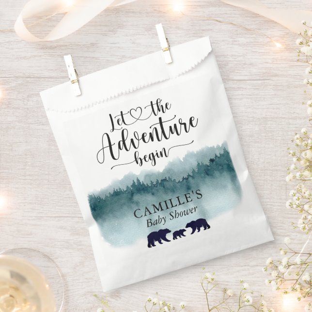 Adventure Begins Mountains Bears Baby Shower Geschenktütchen (Ausgeschnitten)