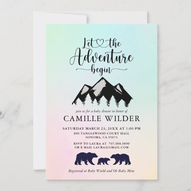 Adventure Begins Mountains Bears Baby Shower Invi Einladung (Vorderseite)