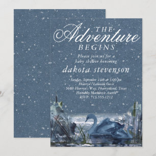 Adventure Begins   Rustic Snowy Blue Baby Showdusc Einladung