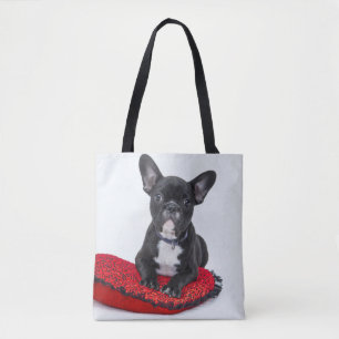 Adventure Black and White Bulldog Puppy Foto Tasche