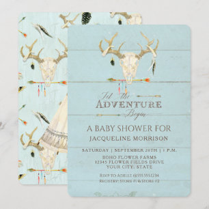 Adventure Boy Baby Shower Teepee Wood Arrows Deer Einladung