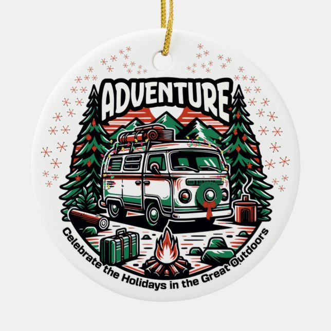 Adventure Camper Van Christmas Keramik Ornament (Vorne)